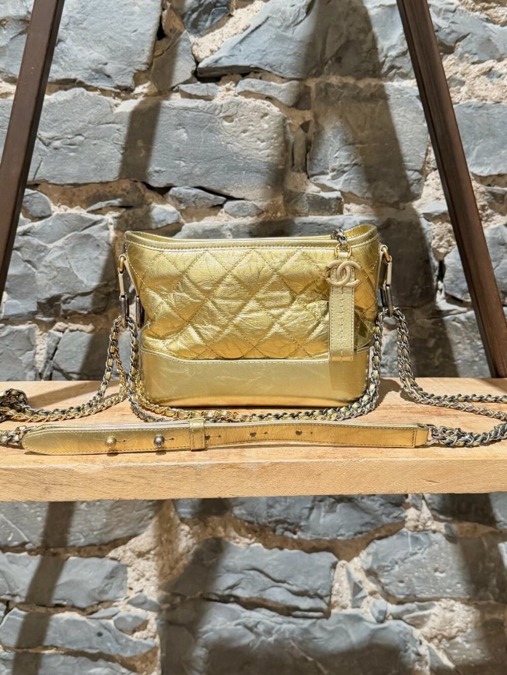 Chanel Metallic Gold Aged Calfskin Small Gabrielle Hobo Bag